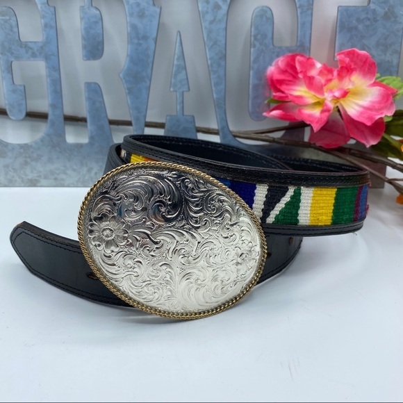 Southwestern Embossed Silver Big Buckle 38 - Picture 1 of 9